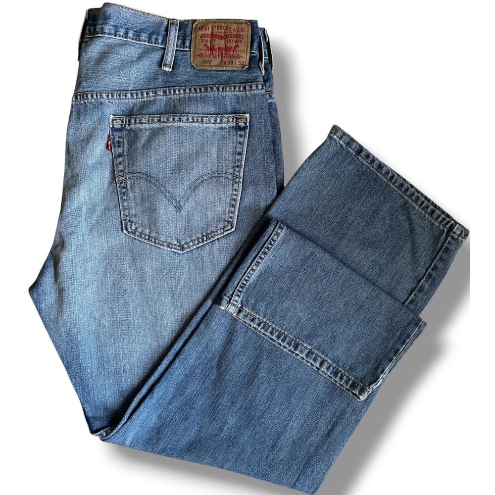 Levis 569 Loose Straight Jeans Mens 38x32 Medium Wash Blue Denim Relaxed Fit Y2K